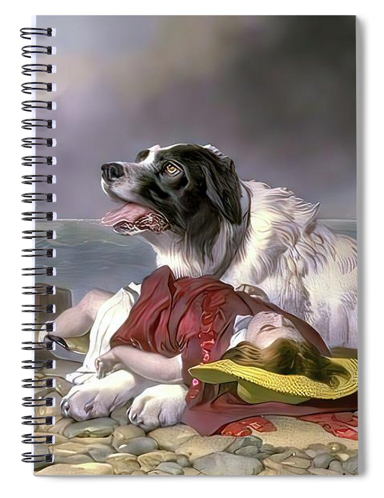 Grooming Spiral Notebook featuring the mixed media Angel Dog Rescue Save by Edward Landseer