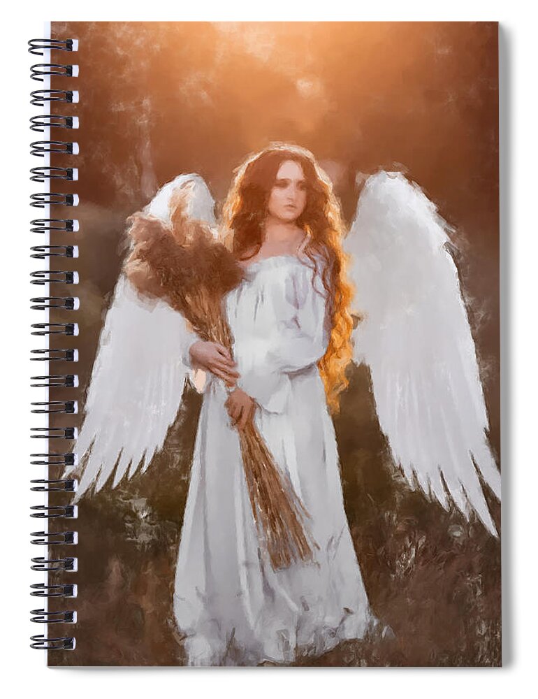 Angle Spiral Notebook featuring the painting Angel in the Field by Gary Arnold