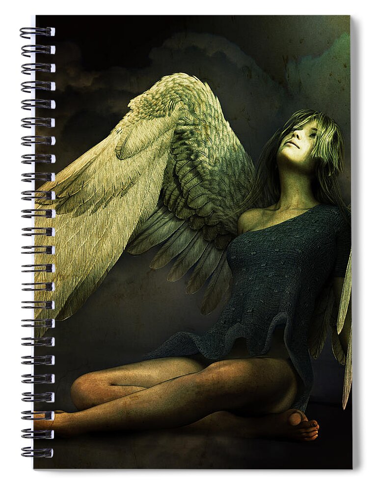 Angel Spiral Notebook featuring the digital art Angel Resting on a Cloud by Cindy Collier Harris