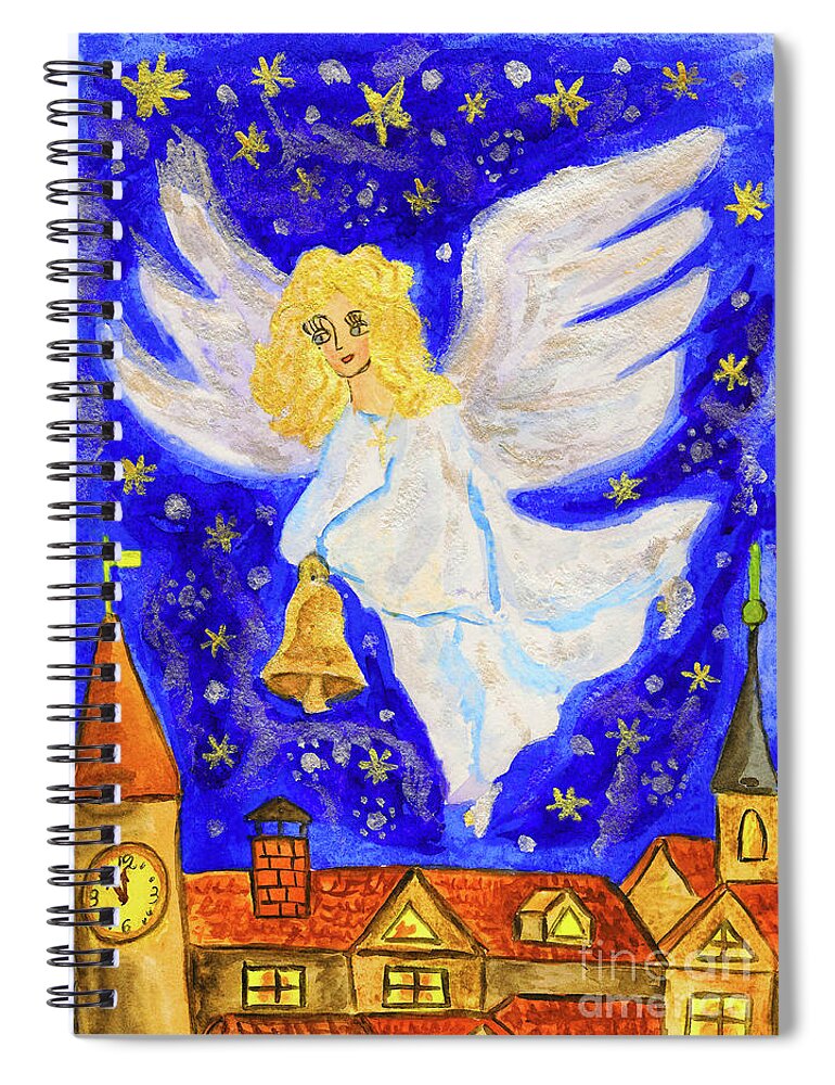 Visual Spiral Notebook featuring the painting Angel with Christmas bell by Irina Afonskaya