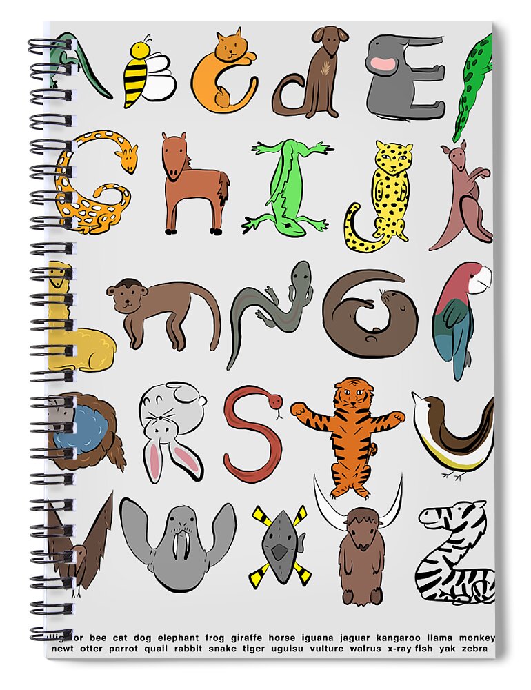 Animal Alphabet Spiral Notebook by Jordan Parshall - Fine Art America