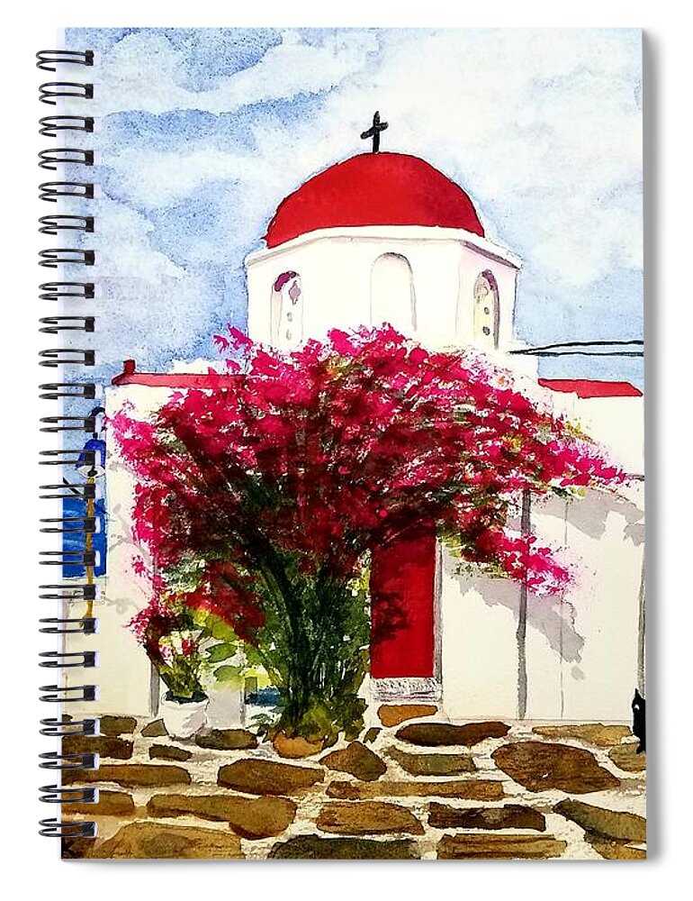 Santorini Spiral Notebook featuring the painting Anns' Santorini by Ann Frederick