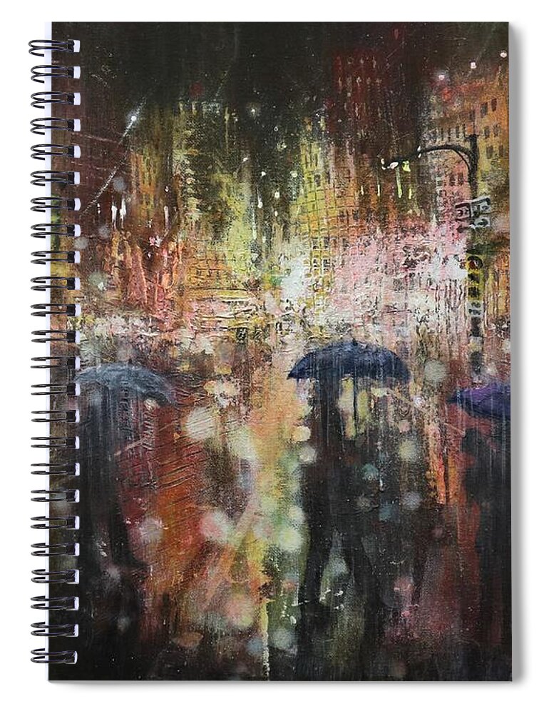 City At Night Spiral Notebook featuring the painting Another Stormy Night by Tom Shropshire