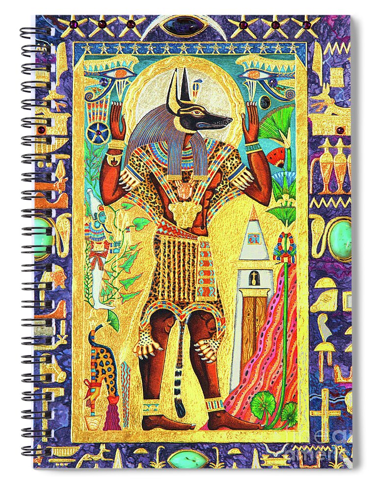 Anpu Spiral Notebook featuring the mixed media Anpu Lord of the Sacred Land by Ptahmassu Nofra-Uaa