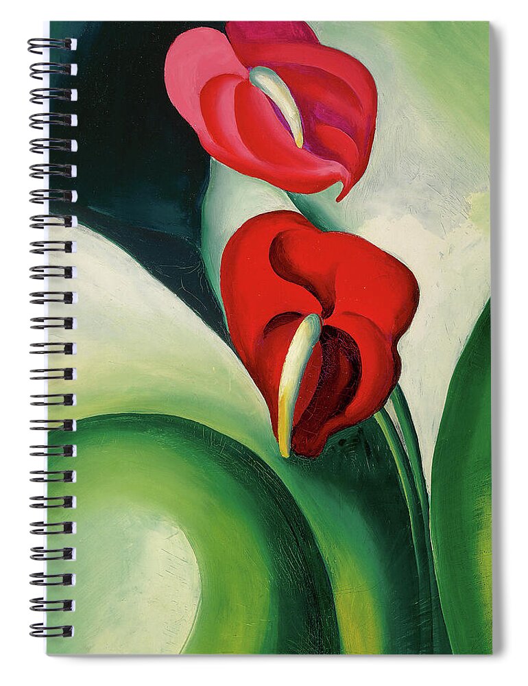Georgia O'keeffe Spiral Notebook featuring the painting Anthurium, flamingo flower - modernist plant painting by Georgia O'Keeffe