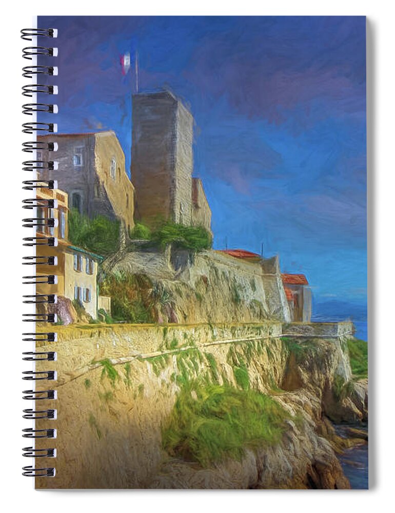 Cote D'azur Spiral Notebook featuring the photograph Antibes Sea Wall, France 2, Painterly by Liesl Walsh