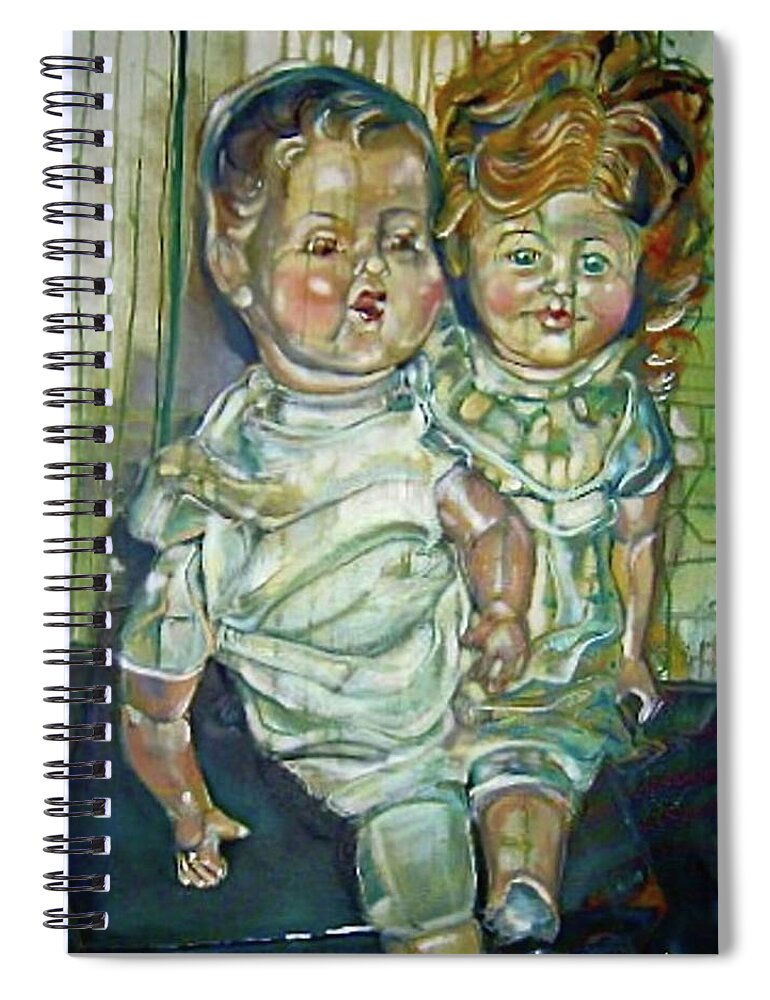 Spiral Notebook featuring the painting Antique Dolls by Try Cheatham