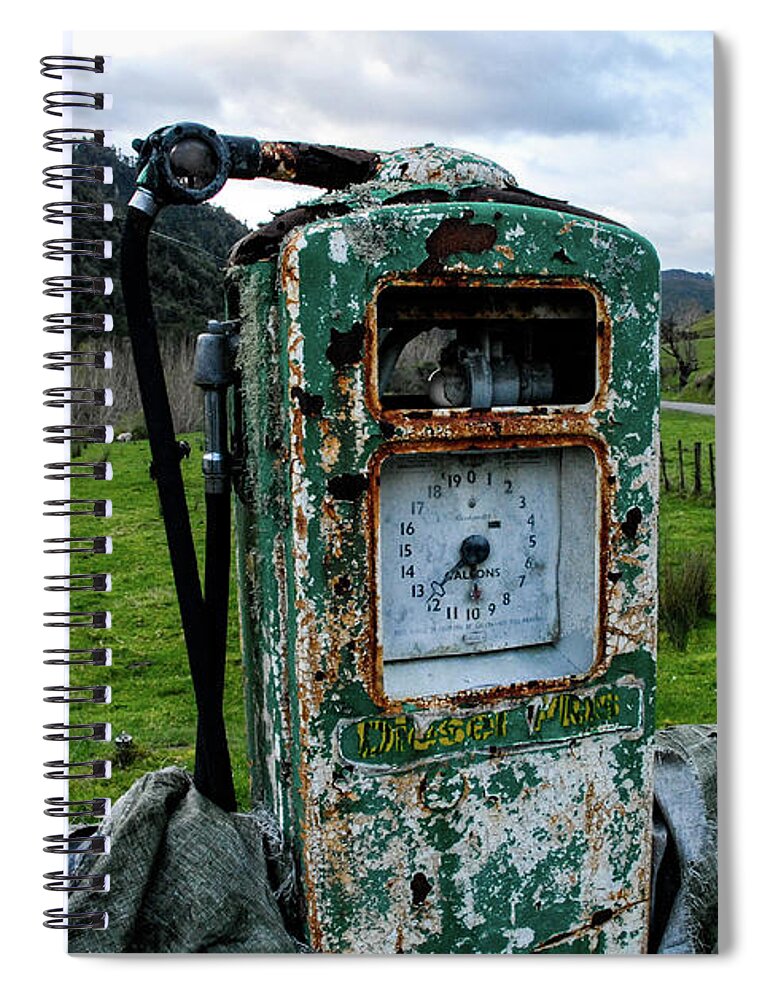 Antique Spiral Notebook featuring the photograph Time Goes On - Antique Fuel Pump, North Island, New Zealand by Earth And Spirit