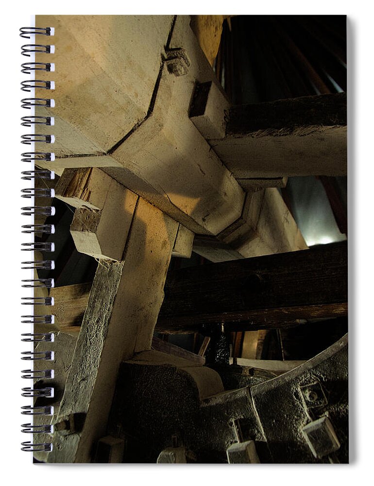 Wind Mill Spiral Notebook featuring the photograph Antique Windmill Axis and Wheels by Angelo DeVal