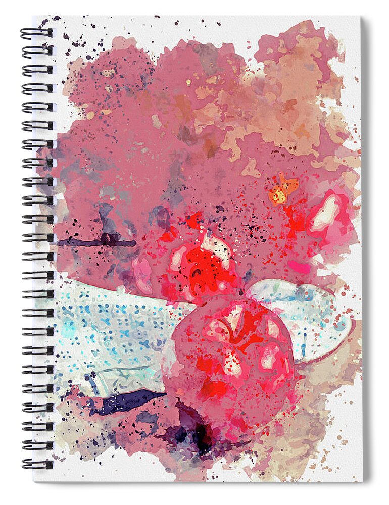 Apples Watercolor By Ahmet Asar Spiral Notebook featuring the painting Apples watercolor by Ahmet Asar by Celestial Images