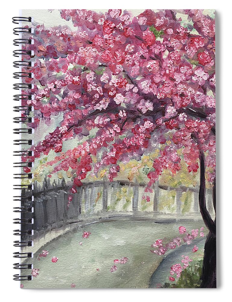 Paris Spiral Notebook featuring the painting April in Paris Cherry Blossoms by Roxy Rich