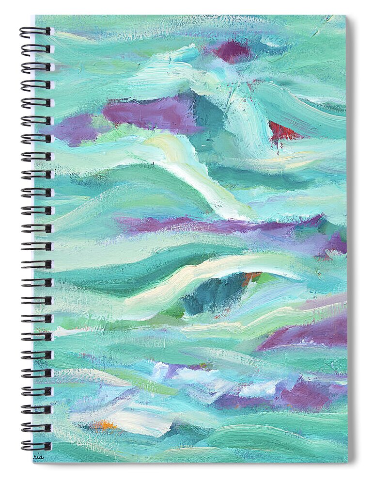 Abstract Spiral Notebook featuring the painting Aqua Seascape by Maria Meester