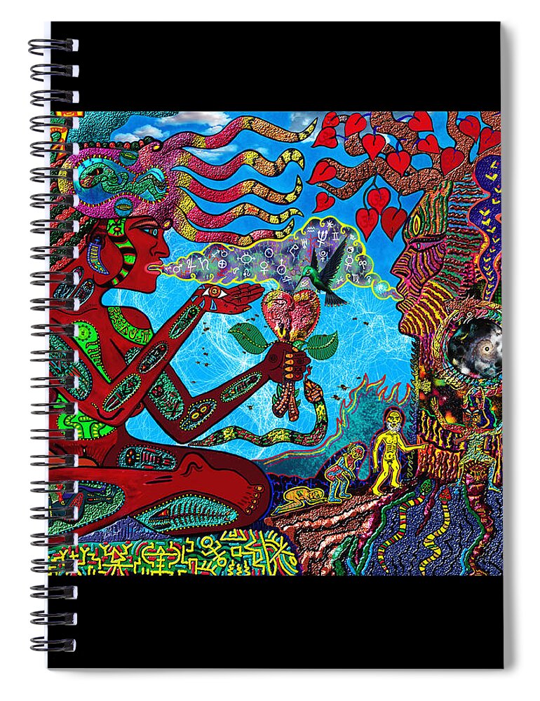 Visionary Spiral Notebook featuring the mixed media Aquarian Shamaness and The Tree Spirit by Myztico Campo