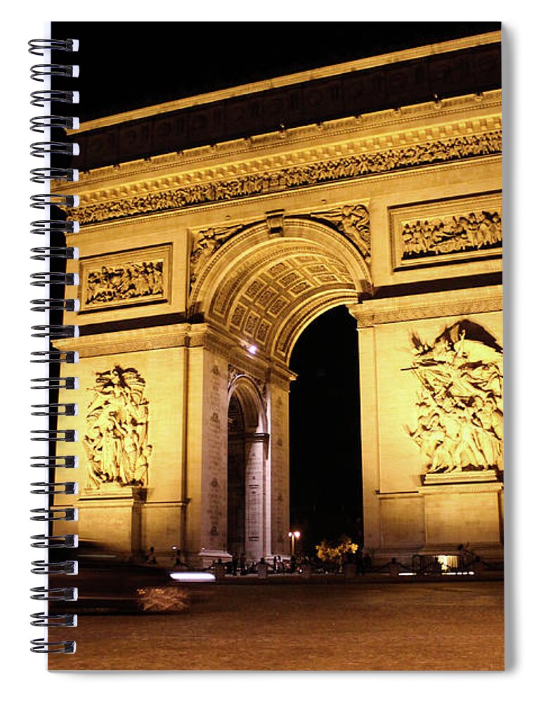 Paris Spiral Notebook featuring the photograph Arc de Trimphe by Night by Wilko van de Kamp Fine Photo Art