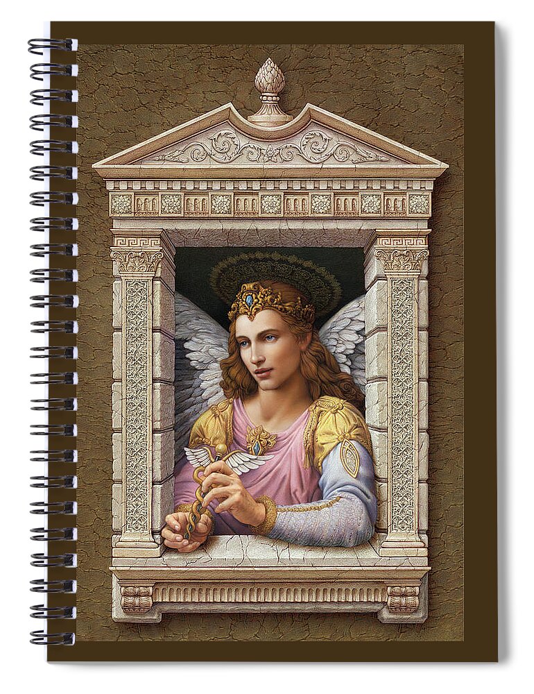 Christian Art Spiral Notebook featuring the painting Archangel Raphael 2 by Kurt Wenner