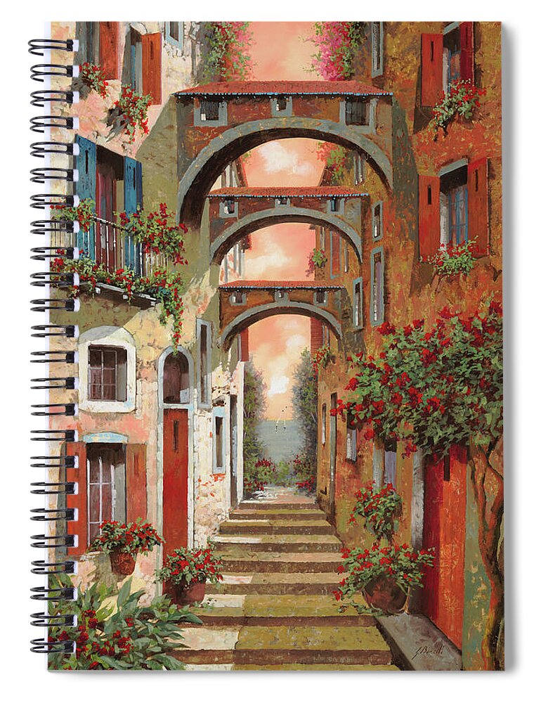 Arches Spiral Notebook featuring the painting Archetti In Rosso by Guido Borelli