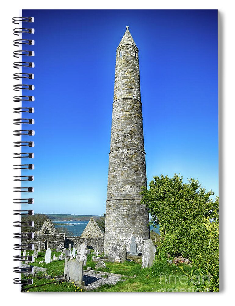 Old Spiral Notebook featuring the photograph Ardmore Round tower by Joe Cashin
