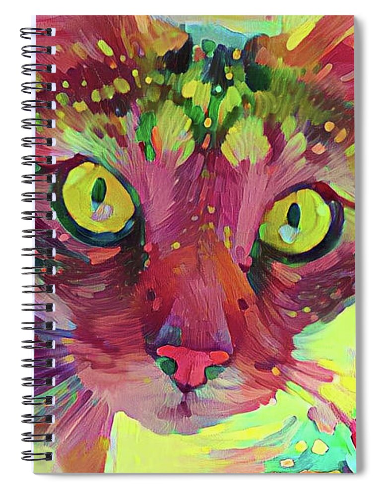 Colorful Cat Spiral Notebook featuring the digital art Are You Talking To Me by Peggy Collins