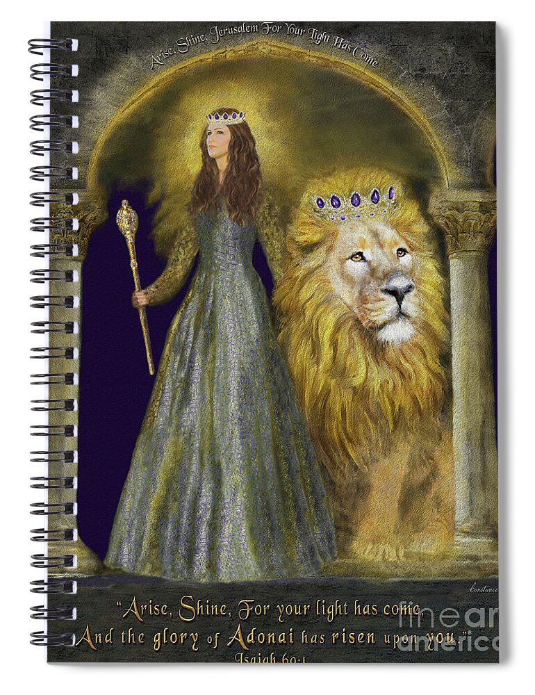 Lion Spiral Notebook featuring the digital art Arise Shine Isaiah 60 by Constance Woods
