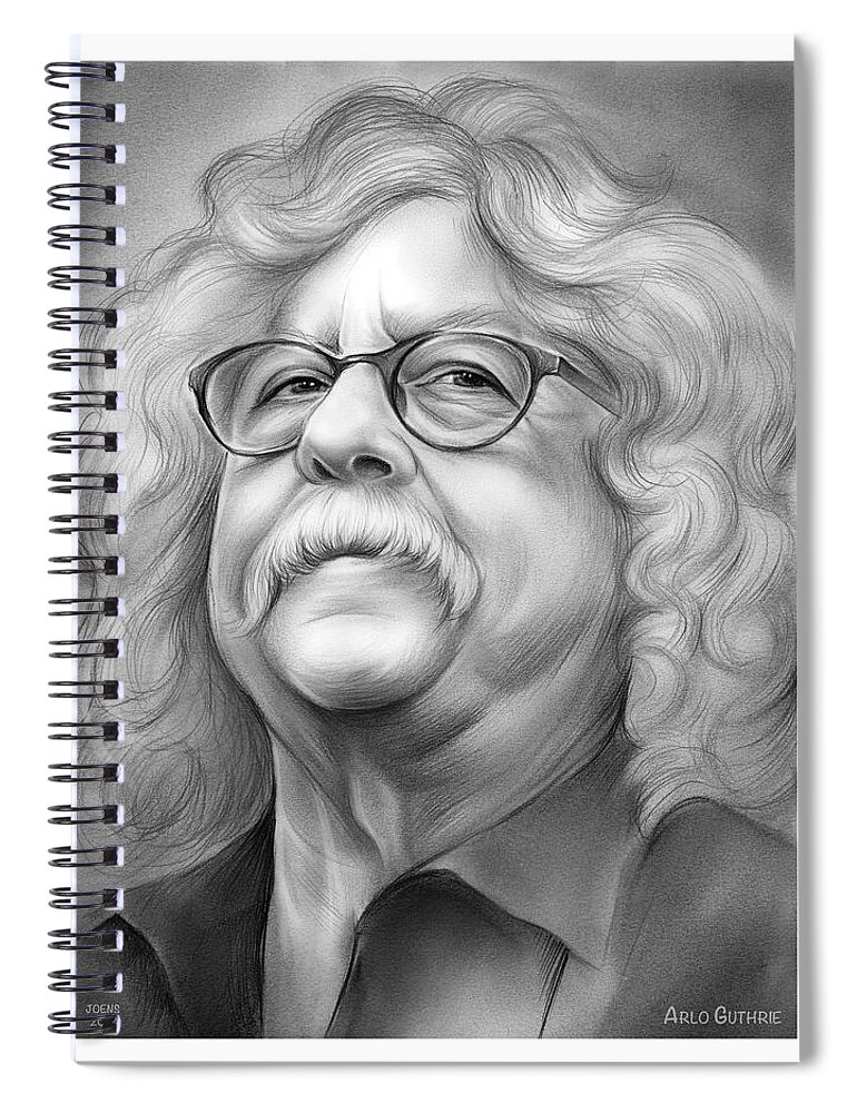 Arlo Guthrie Spiral Notebook featuring the drawing Arlo - pencil by Greg Joens