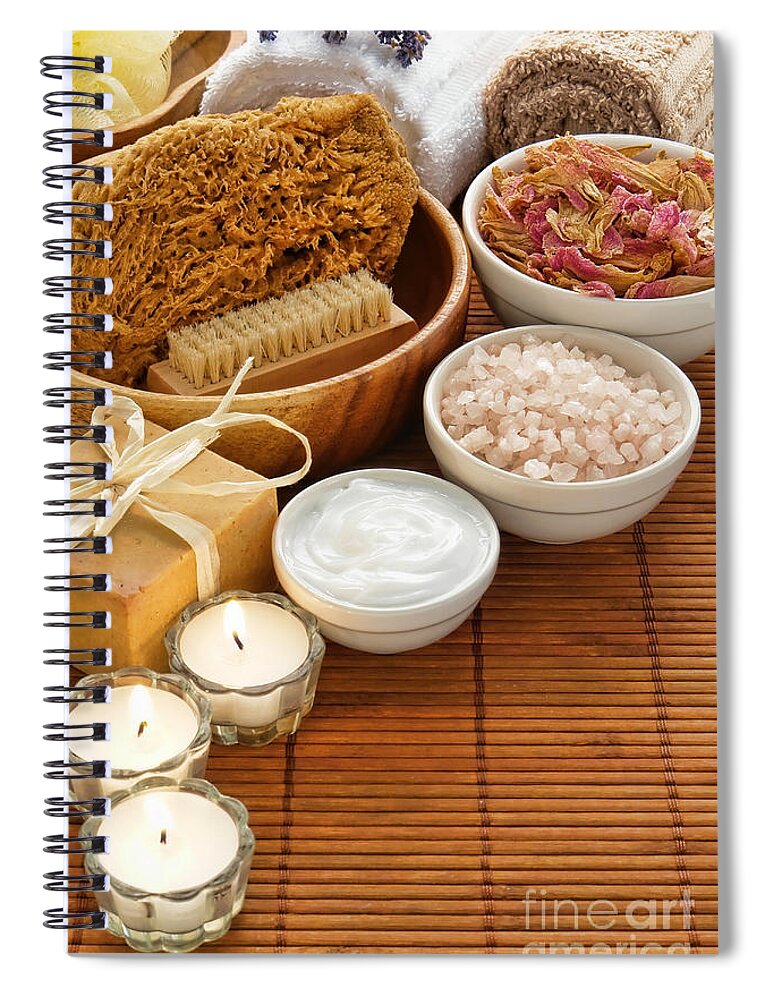 Accessories Spiral Notebook featuring the photograph Aromatherapy and Relaxation Spa Body Care Products by Olivier Le Queinec