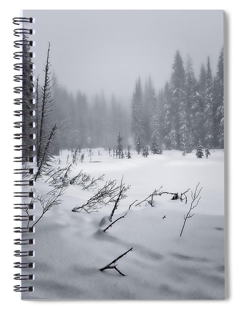 Black And White Photography Spiral Notebook featuring the photograph Around the Winter Lake Black and White by Allan Van Gasbeck