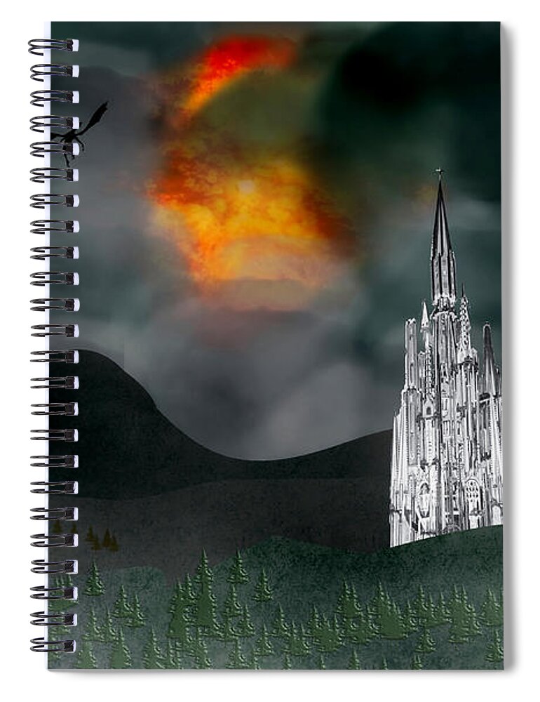Fantasy Spooky Castle Spiral Notebook featuring the digital art Art-1149 by Bob Shimer