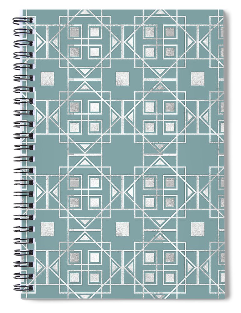 Pattern Spiral Notebook featuring the digital art Art Deco Geometrical Pattern - Blue by Studio Grafiikka