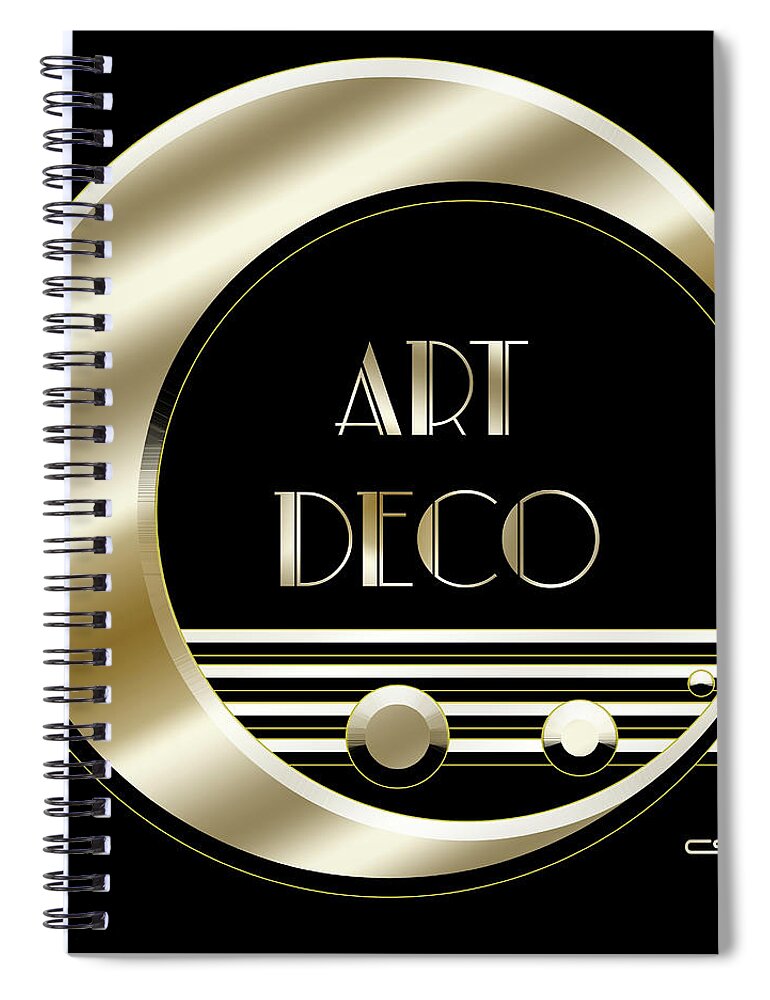 Artdeco Logo Gold Spiral Notebook featuring the digital art Art Deco Logo - Black and Gold by Chuck Staley