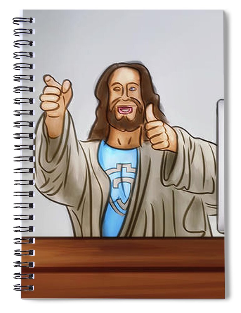 Jesus Christ Spiral Notebook featuring the digital art Art - Jesus Brainstorming with Steve Jobs and Bill Gates by Matthias Zegveld