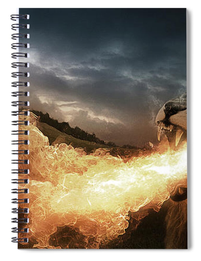 Lion Spiral Notebook featuring the digital art Art - Lion of Fire by Matthias Zegveld