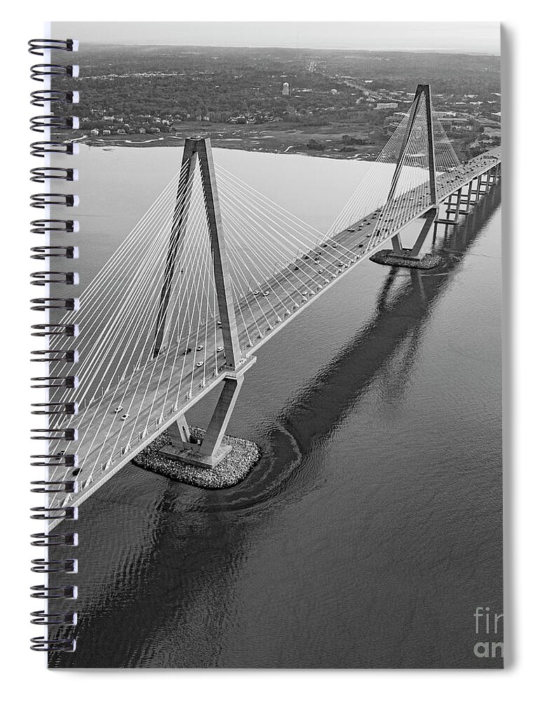 Arthur Ravenel Jr Bridge Black And White Spiral Notebook featuring the photograph Arthur Ravenel Jr Bridge Black and White by Dustin K Ryan