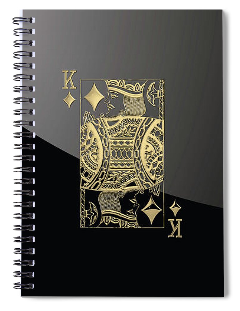 'gamble' Collection By Serge Averbukh Spiral Notebook featuring the digital art King of Diamonds in Gold on Black by Serge Averbukh