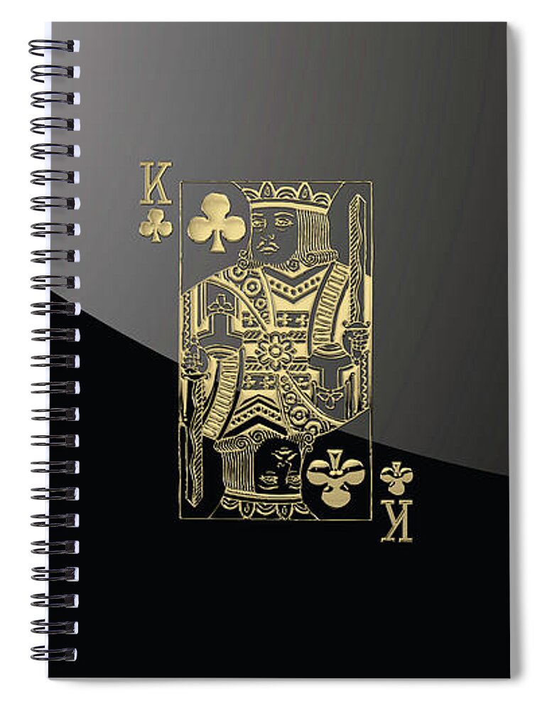 'gamble' Collection By Serge Averbukh Spiral Notebook featuring the digital art King of Clubs in Gold on Black  by Serge Averbukh