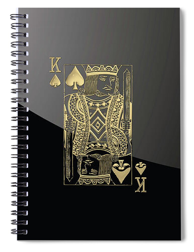 'gamble' Collection By Serge Averbukh Spiral Notebook featuring the digital art King of Spades in Gold on Black  by Serge Averbukh