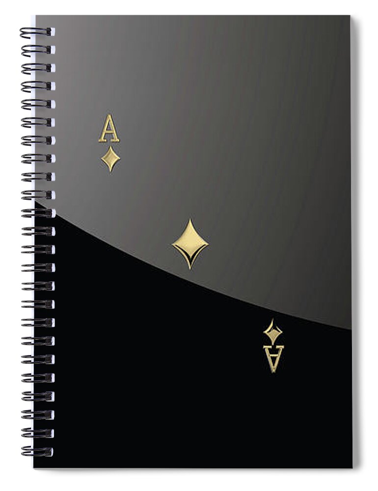 'gamble' Collection By Serge Averbukh Spiral Notebook featuring the digital art Ace of Diamonds in Gold on Black by Serge Averbukh