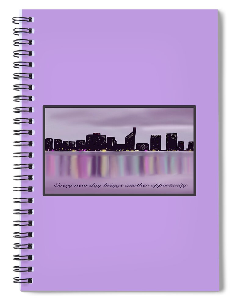 Text Spiral Notebook featuring the painting Perth, Australia City Skyline Motivational Message by Barefoot Bodeez Art
