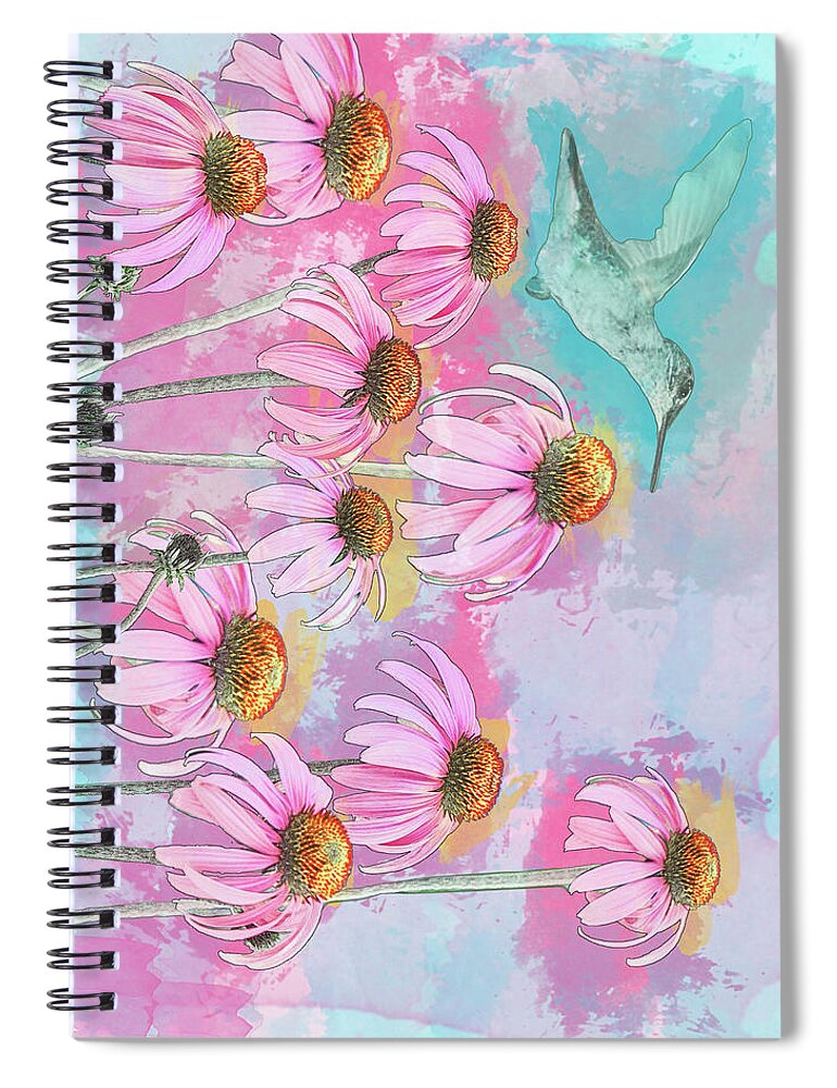 Hummingbird Spiral Notebook featuring the photograph Coneflower Hummingbird Watercolor by Patti Deters