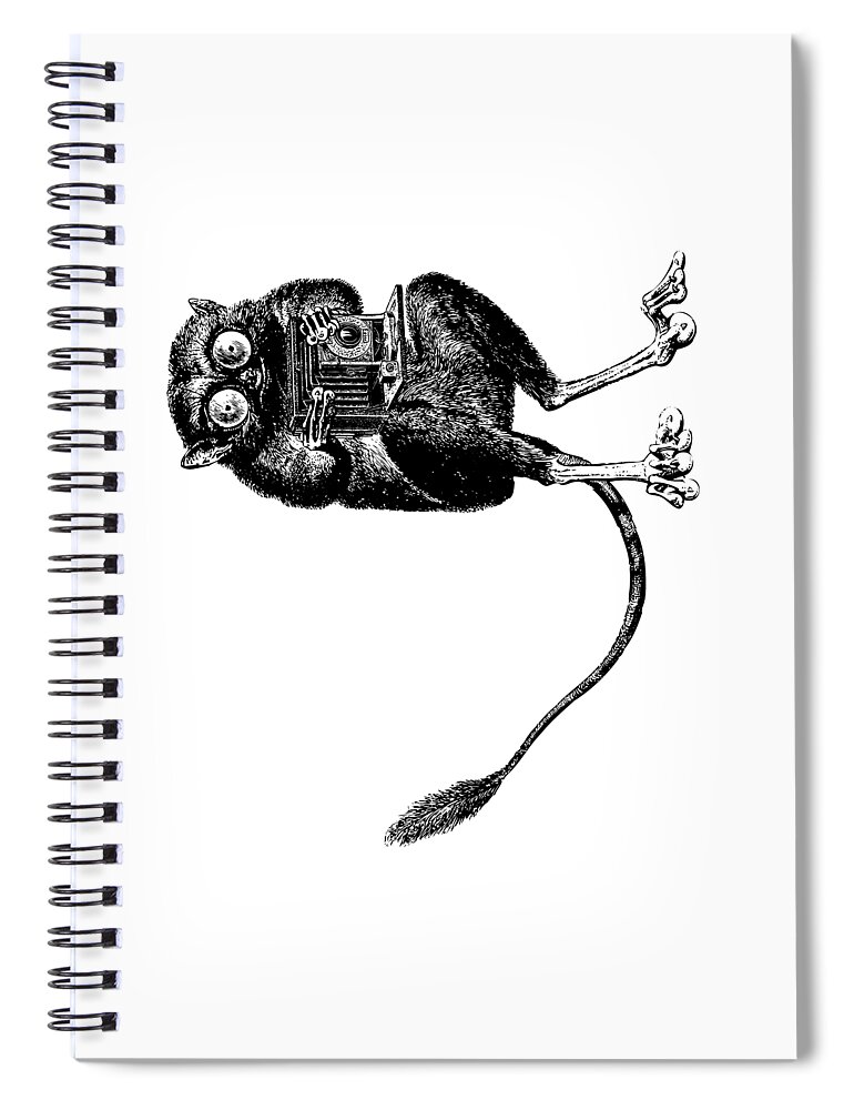Tarsier Spiral Notebook featuring the digital art Tarsier with Vintage Camera by Eclectic at Heart