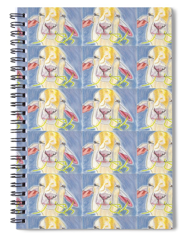 Goat Spiral Notebook featuring the mixed media Percival a Fun Adorable Mixed Media Goat Chewing Straw Drawing by Ali Baucom