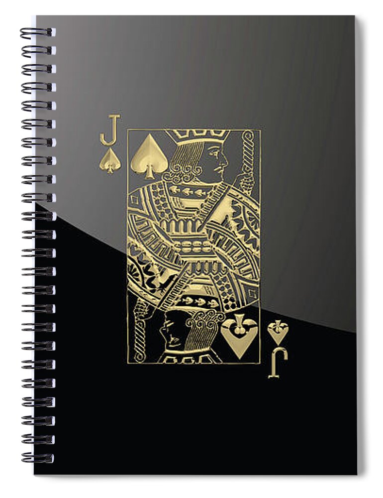 'gamble' Collection By Serge Averbukh Spiral Notebook featuring the digital art Jack of Spades in Gold over Black by Serge Averbukh