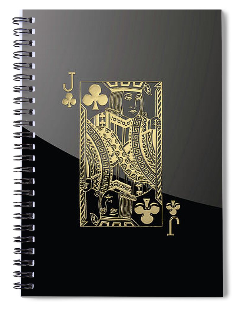 'gamble' Collection By Serge Averbukh Spiral Notebook featuring the digital art Jack of Clubs in Gold over Black by Serge Averbukh