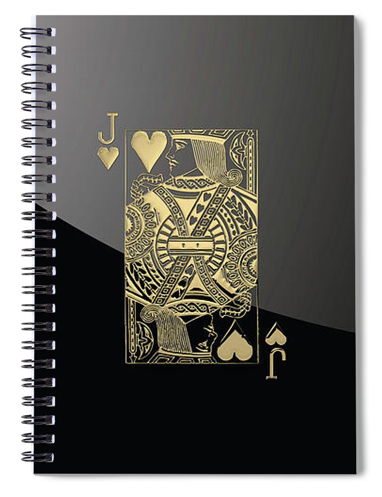 'gamble' Collection By Serge Averbukh Spiral Notebook featuring the digital art Jack of Hearts in Gold over Black by Serge Averbukh