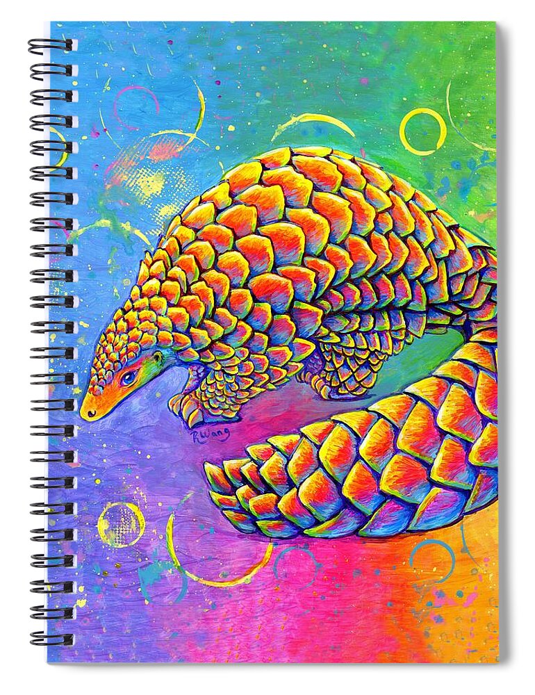 Pangolin Spiral Notebook featuring the painting Psychedelic Pangolin by Rebecca Wang