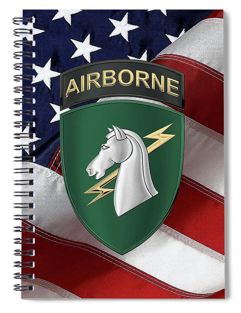  ‘military Insignia 3d’ Collection By Serge Averbukh Spiral Notebook featuring the digital art 1st U.S. Army Special Operations Command - 1st SOCOM SSI over American Flag by Serge Averbukh