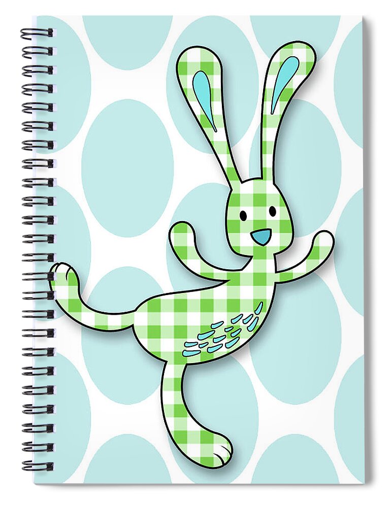 Easter Spiral Notebook featuring the digital art Easter Green Gingham Checked Bunny by Doreen Erhardt