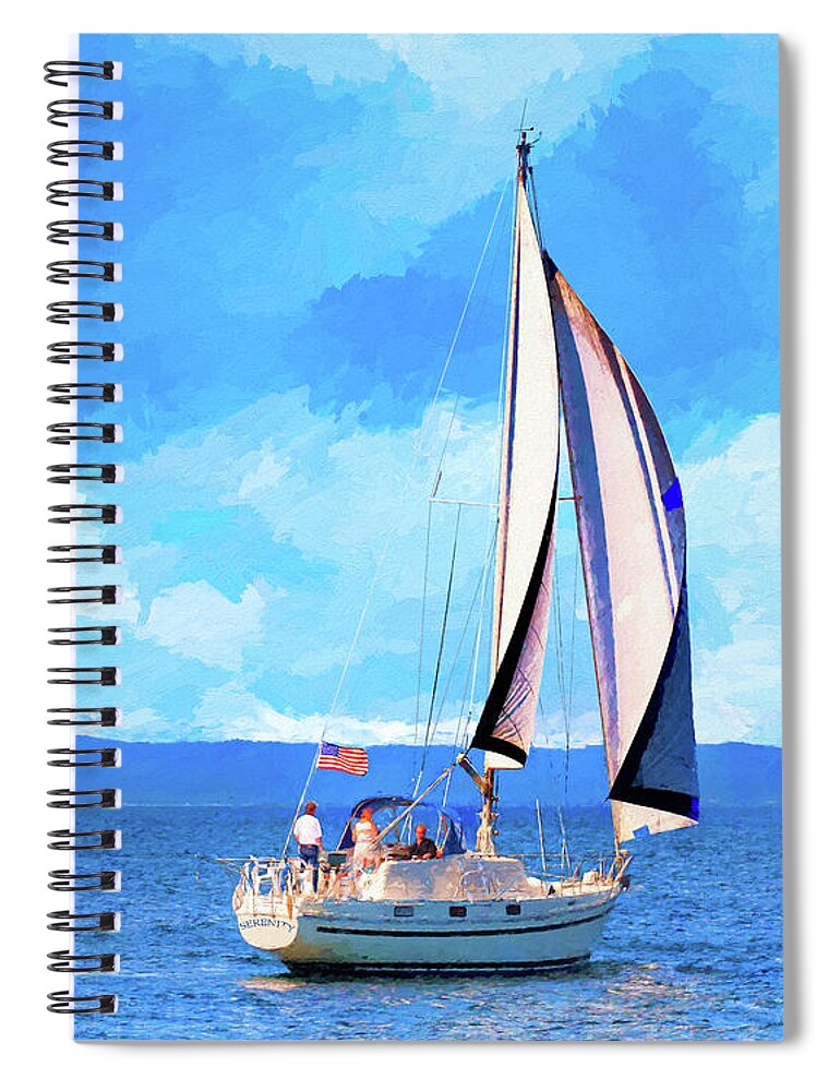 Sailboat Spiral Notebook featuring the digital art Monterey Bay Sailboat by Mark Tisdale