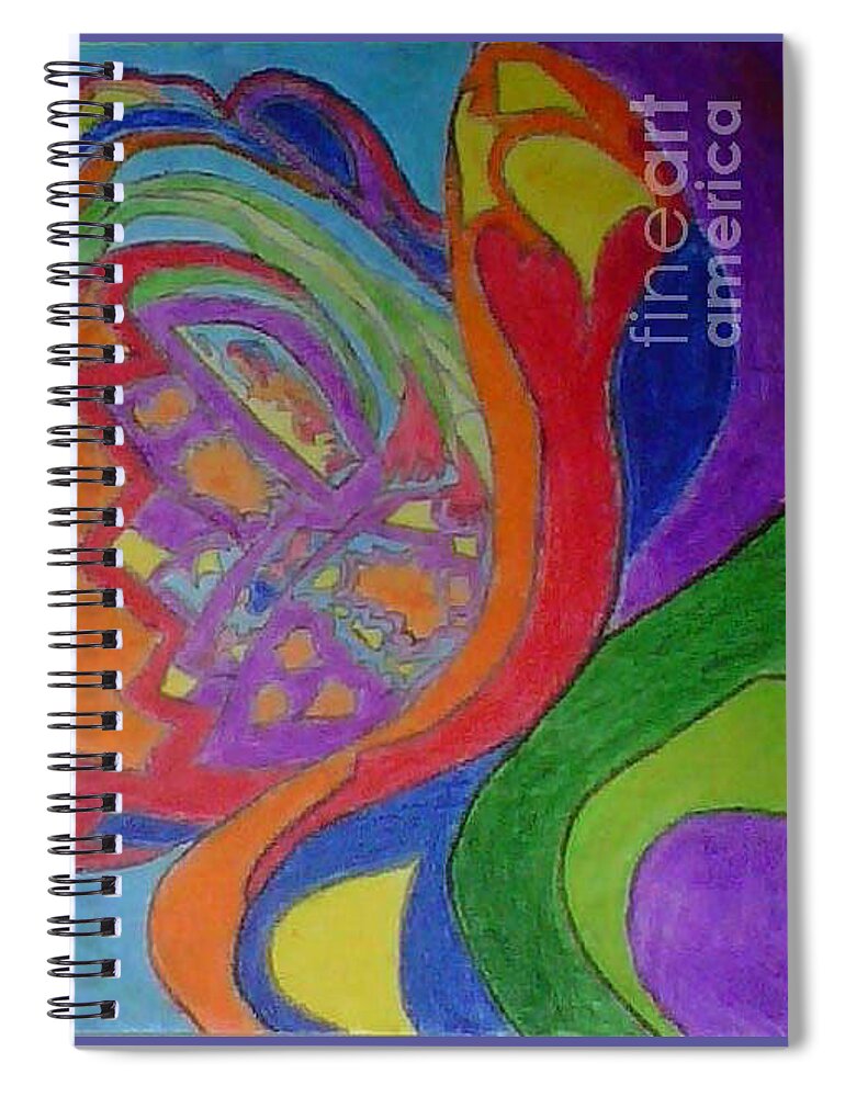 Rainbow Spiral Notebook featuring the digital art Rainbow Flower Wave by Kari Myres