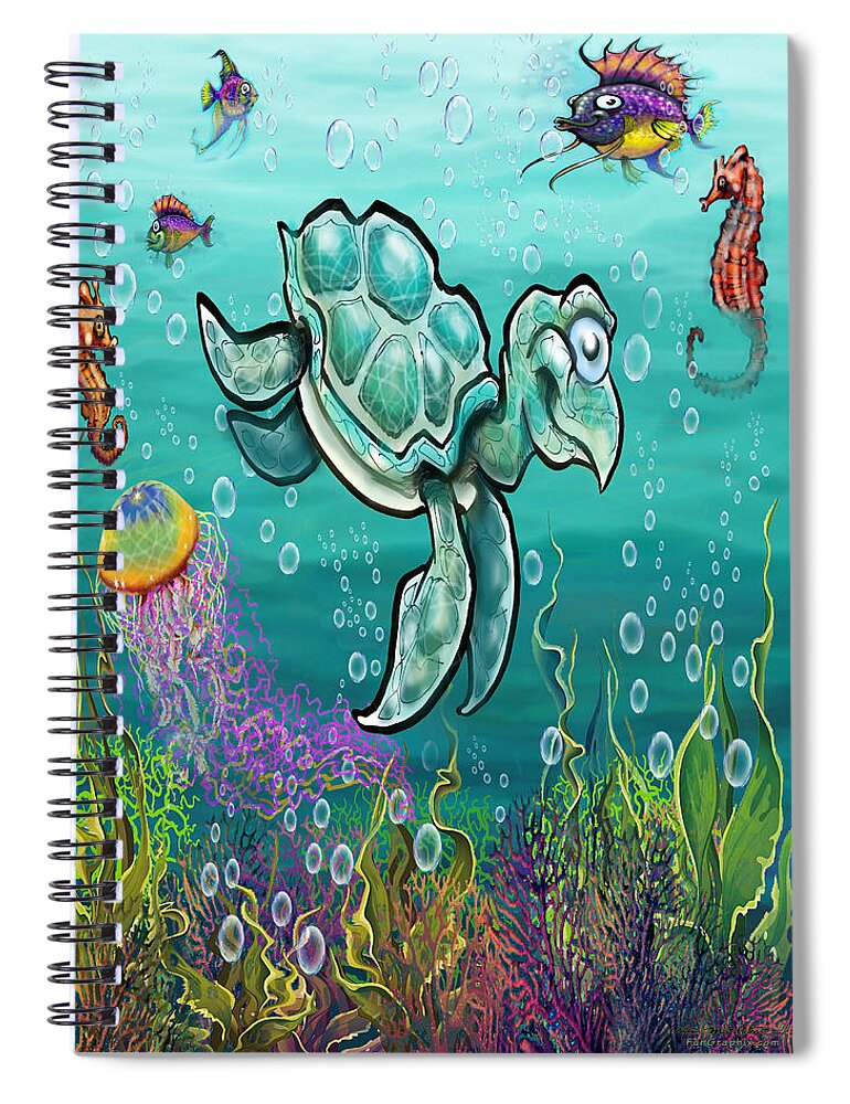 Sea Turtle Spiral Notebook featuring the digital art Sea Turtle and Friends by Kevin Middleton