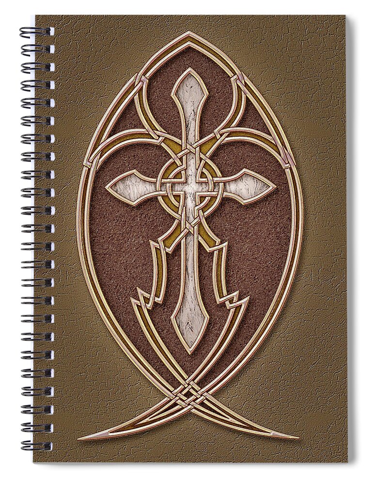 Christian Art Spiral Notebook featuring the mixed media Christian Cross 2 by Kurt Wenner